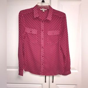 EXC COND American Eagle Outfitters Pink Polka Dot Button Down Shirt Women Size M